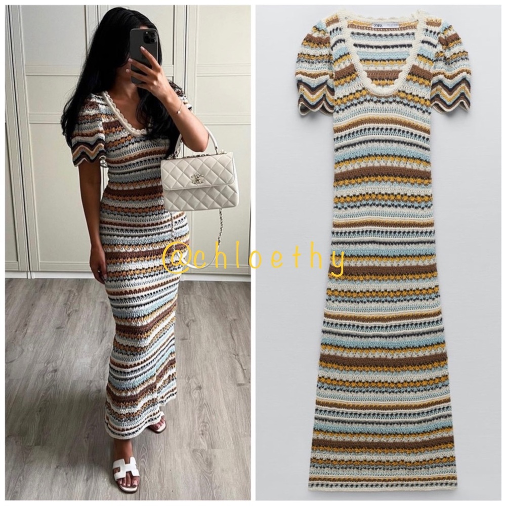 Zara LONG STRIPED KNIT DRESS - Picture 2 of 10